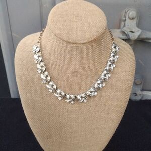 Vintage Gold Tone Coro Leaf and Rhinestone Choker Necklace